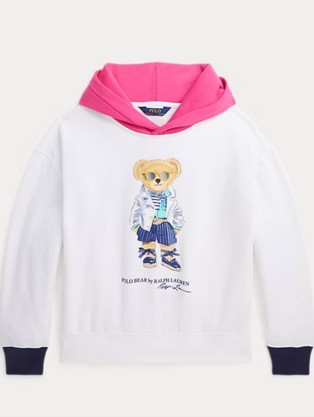 Ralph Lauren Polo Bear Kids' White Hoodie with Pink Hood